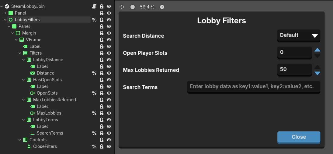 Example Lobby Filter Scene